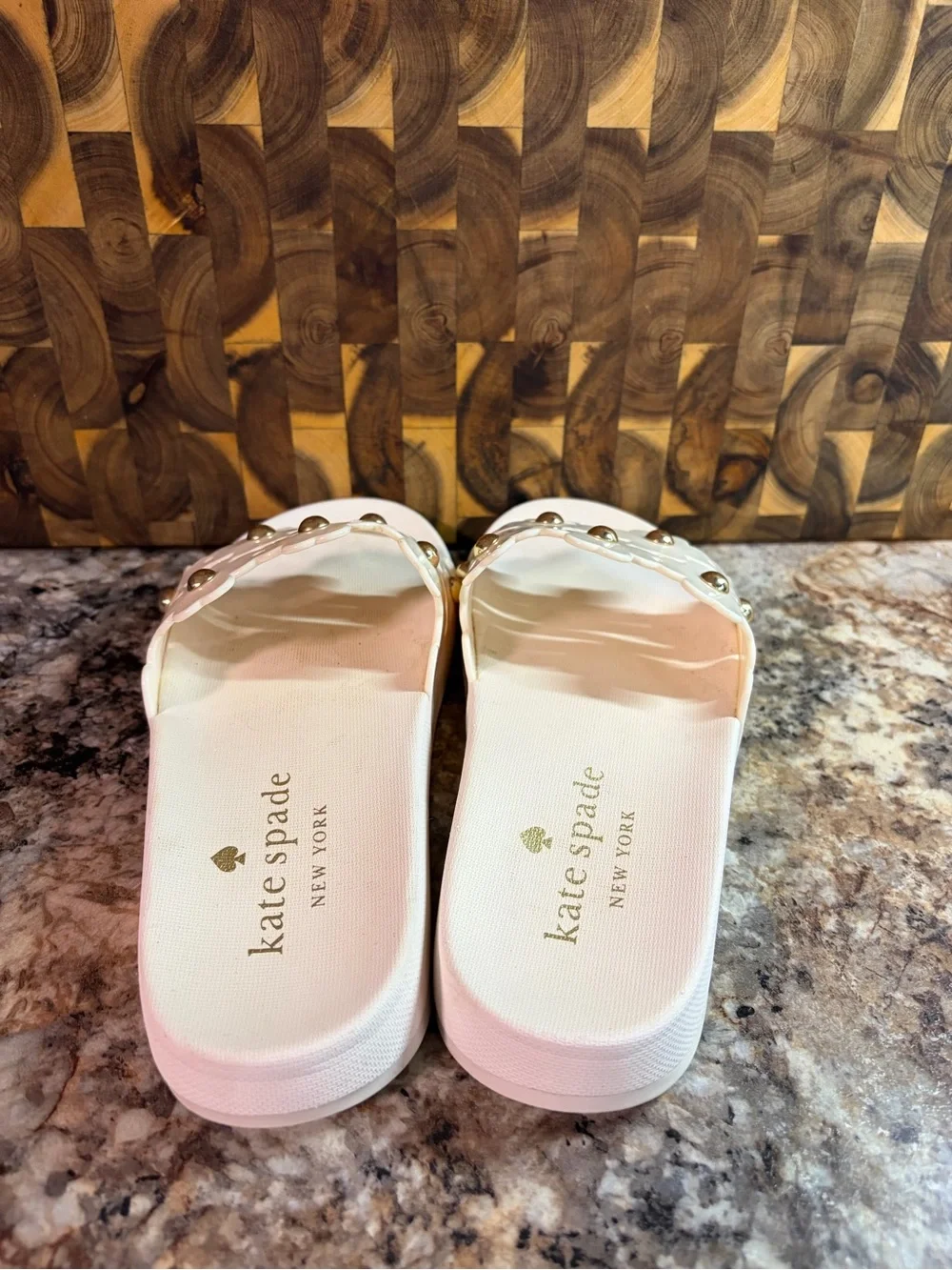 kate spade White Floral Strap Slide Sandals